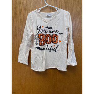 You Are Boo-Tiful Halloween Toddler Shirt 5/6 Beige & Black Long Sleeve 97% Cott